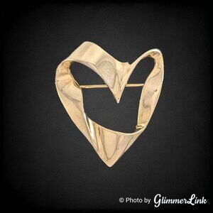 Vintage MJENT Modernist Abstract Ribbon Openwork Heart Brooch